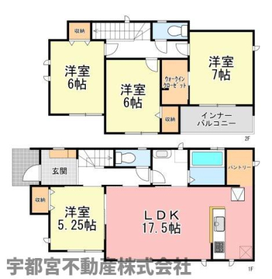  �y�Ԏ��}�z17.5���̍L�XLDK�ƑS����5���ȏ�̂�Ƃ肠��4LDK�B�p���g���[��WIC�Ȃǎ��[���[�����A�V����C�ɂ���������C���i�[�o���R�j�[���������Ǝ������̗ǂ��Ԏ��ł��B