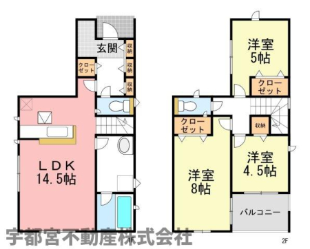  �y�Ԏ��}�z1�����@14.5���̍L�XLDK�ƁA�S�������[�����̋@�\�I��3LDK�B���ւɂ�3�̎��[�A2�K�ɂ͓Ɨ����̍���8���̎�Q��������A���������ƃv���C�o�V�[�𗼗������Ԏ��ł��B