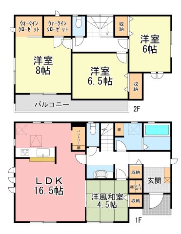  �y�Ԏ��}�z1�����@�L�X�Ƃ���16.5����LDK�ɉ����A�S�����Ɏ��[�������B2�̃E�H�[�N�C���N���[�[�b�g��p���g���[�ȂǁA�L�x�Ȏ��[�X�y�[�X�ŉƒ����X�b�L���Еt���@�\�I�ȊԎ��ł��B