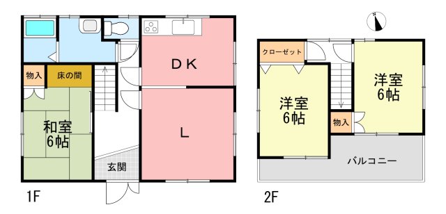  �S��6���ȏ�̂�Ƃ肠��3LDK�B1�K�ɂ͓Ɨ����������̘a���ALDK�͌˂��O���Έ�̗��p���\�ł��B2�K�͑S��������œ������肪�ǂ��A���C�h�o���R�j�[��e�����[�������������K�ȏZ�܂��ł��B